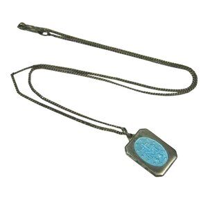 Miraculous Medal Pendant Necklace Catholic Vintage Sterling Silver Chain Blue